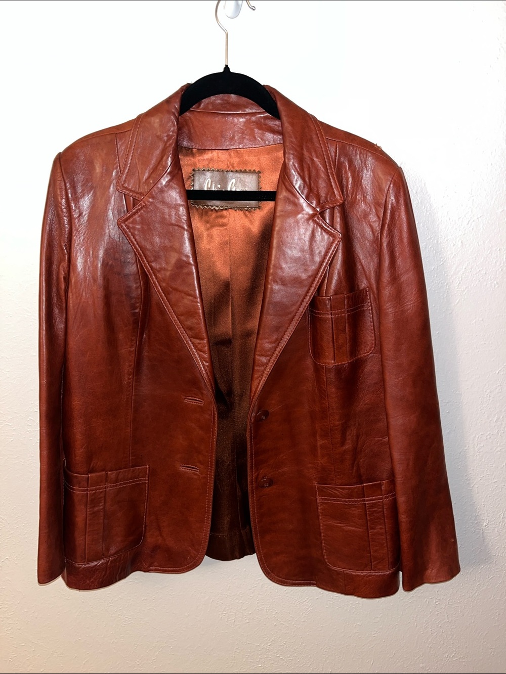 Premium Women's Leather Blazer Jacket - Chestnut Brown